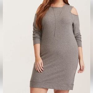 NWT - Grey Cold Shoulder Long Sleeve Sweatshirt Dress - Torrid 00